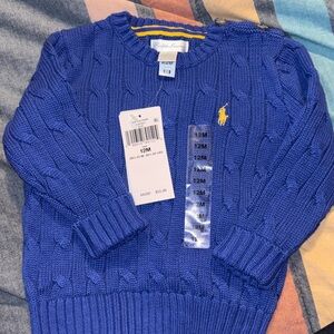 Ralph Lauren Royal Blue Cable Knit Sweater with Yellow Polo Pony